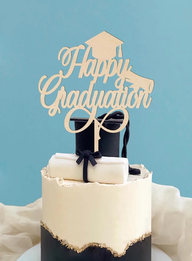 Cliths Happy Graduation Cake Topper - Wooden Graduation Cake Decoration, Party Supplies for College & School Graduation, Congrats Celebration, 6.77 x 6 Inch - Image 4